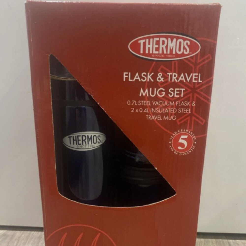 Thermos Flask & Travel Mug set 0.7l Flask 2 X 0.4l Blue BNIB
